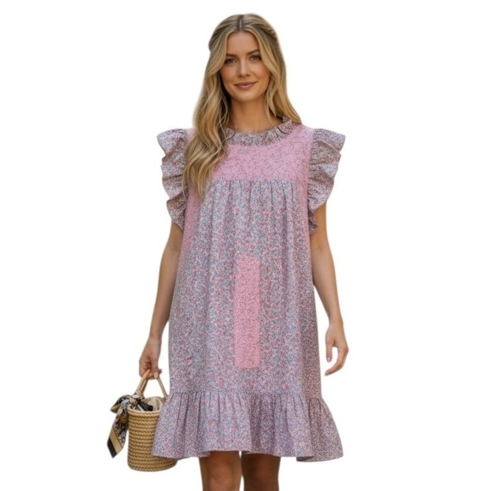 J. Marie Embroidered Floral Womens Size‎ Medium Ruffle Mexican  Coquette Dress